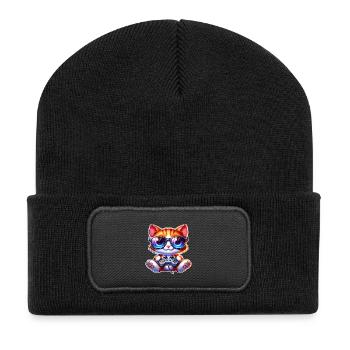 Gaming Katze  - Recycelte Patch Beanie - Schwarz - Vorne