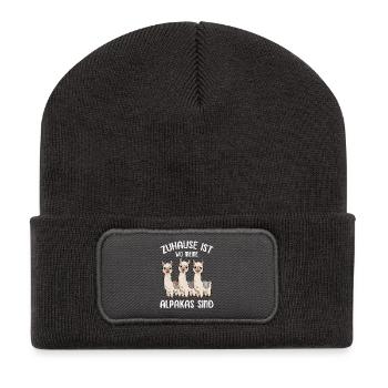 Alpaga Fan LA MAISON EST LÀ OÙ SONT MES ALPAGAS - Beanie recyclé à patch - charbon - Devant