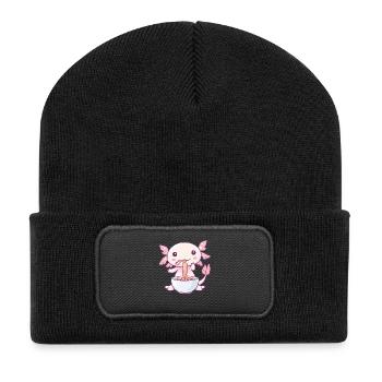 Mignon axolotl avec nouilles - Beanie recyclé à patch - noir - Devant