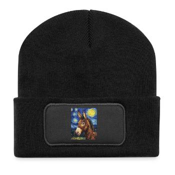 Esel Donkey Van Gogh Style Starry Night - Recycelte Patch Beanie - Schwarz - Vorne