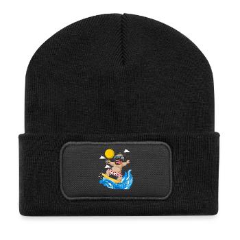Mops Surfen Sommer Strand T-Shirt - Recycelte Patch Beanie - Schwarz - Vorne