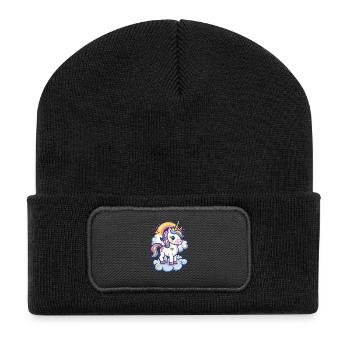 Magischer Einhorn-Traum mit Regenbogen - Recycelte Patch Beanie - Schwarz - Vorne