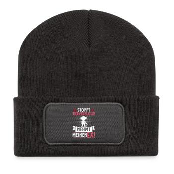 Tierschutz STOPPT TIERVERSUCHE NEHMT MEINEN EX - Recycelte Patch Beanie - Dunkelgrau - Vorne