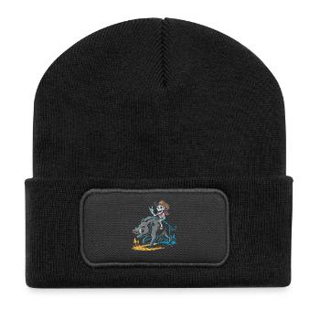 Cowboy Skelet und Wildschwein Abenteuer - Recycelte Patch Beanie - Schwarz - Vorne