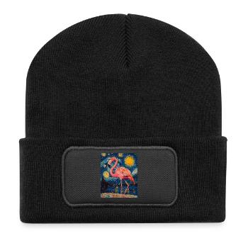 Flamingo Van Gogh Style Nuit étoilée - Beanie recyclé à patch - noir - Devant