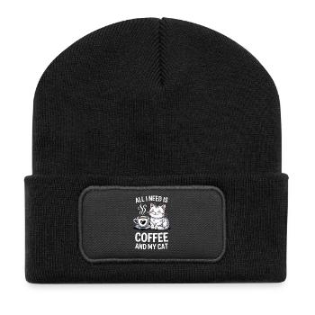 Coffee And Cat Quote Design - Recycelte Patch Beanie - Schwarz - Vorne
