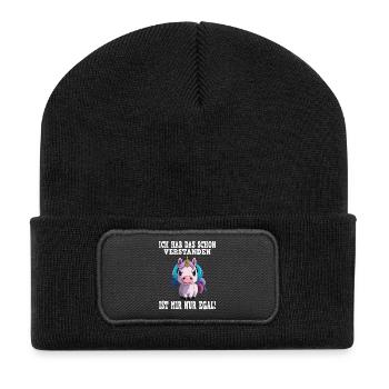 Cute unicorn cuddly look - Recycled Patch Beanie - black - Front