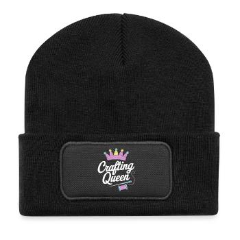 Crafting Queen with Crown and Needle - Recycled Patch Beanie - black - Front
