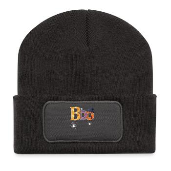 Boo Muster Halloween - Recycelte Patch Beanie - Dunkelgrau - Vorne
