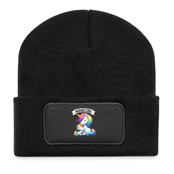 Mama Einhorn Mamacorn Mutter Tochter Dadacorn - Recycelte Patch Beanie - Schwarz - Vorne