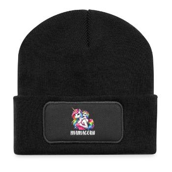 Mamacorn Mama Licorne Mère Dames Look assorti - Beanie recyclé à patch - noir - Devant