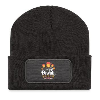 Happy Diwali Lamps Design - Recycled Patch Beanie - dark grey - Front