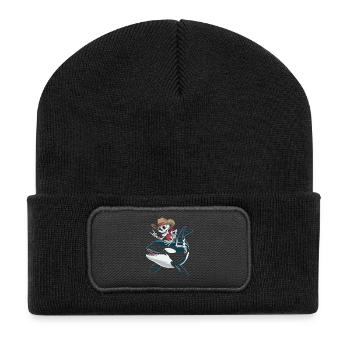 Skelett Cowboy reitet Orca  - Recycelte Patch Beanie - Schwarz - Vorne