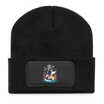 Skelett Cowboy auf Orca Wellen Szene - Recycelte Patch Beanie - Schwarz - Vorne