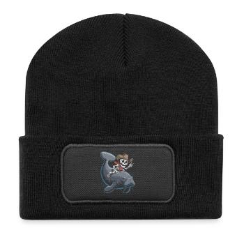 Squelette cow-boy chevauchant lamantin - Beanie recyclé à patch - noir - Devant