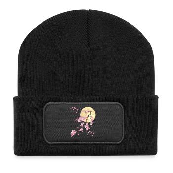 Full Moon with Cherry Blossom - Recycled Patch Beanie - black - Front