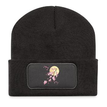 Pleine lune avec fleur de cerisier - Beanie recyclé à patch - charbon - Devant
