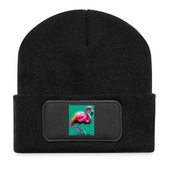 Flamingo - Recycelte Patch Beanie - Schwarz - Vorne