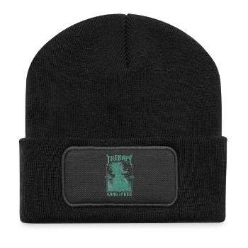Therapie ist teuer Wind ist kostenlos Motorradfahrer - Recycelte Patch Beanie - Schwarz - Vorne