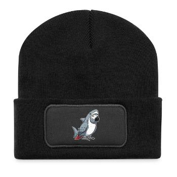 Dessin animé Gris Perroquet Requin Déguisement - Beanie recyclé à patch - noir - Devant