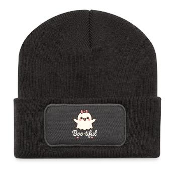 mignon boo-tiful fantôme Halloween fête amusant - Beanie recyclé à patch - charbon - Devant