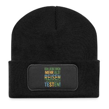Ich Liebe Dich Mehr Als Reisen Humor - Recycelte Patch Beanie - Schwarz - Vorne