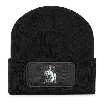 Skeleton Cowboy Riding Polar Bear - Recycled Patch Beanie - black - Front