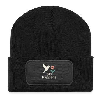 Funny Hummingbird Mem Winziger Vogel Big Energy - Recycelte Patch Beanie - Schwarz - Vorne
