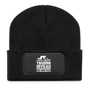 Tschüss Niveau bis Montag - Recycelte Patch Beanie - Schwarz - Vorne