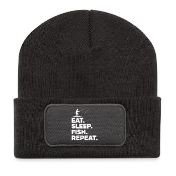 Manger dormir poisson répéter pêcheur dire passe-temps - Beanie recyclé à patch - charbon - Devant
