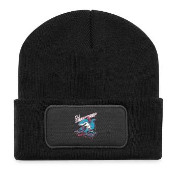 DJ Sharkdrop Hai DJ Plattenspieler EDM Rave Club - Recycelte Patch Beanie - Schwarz - Vorne