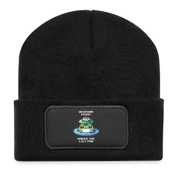 Point de réapparition : Sous le nénuphar | Grenouille, Étang - Beanie recyclé à patch - noir - Devant