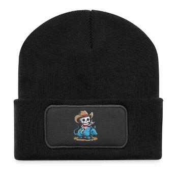 Cowboy squelette chevauchant tatou bleu - Beanie recyclé à patch - noir - Devant