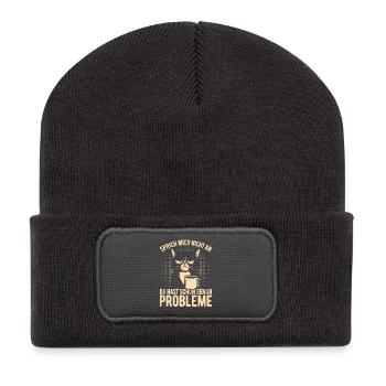Sprich mich nicht an - mürrische Katze mit Kaffee - Beanie recyclé à patch - charbon - Devant