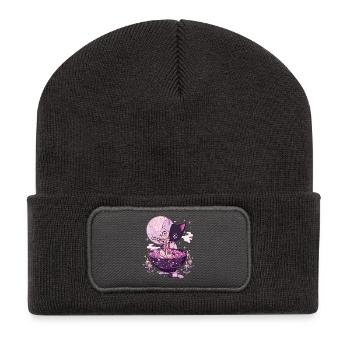 Kawaii Goth Pastel Chat Zombie Ramen - Beanie recyclé à patch - charbon - Devant