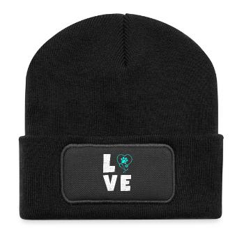 Tierliebe Logo mit Pfotenherz - Recycelte Patch Beanie - Schwarz - Vorne