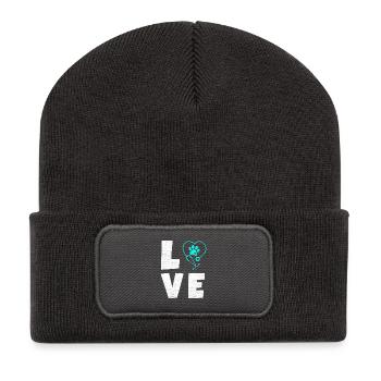 Tierliebe Logo mit Pfotenherz - Recycelte Patch Beanie - Dunkelgrau - Vorne