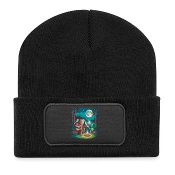 Bigfoot au feu de camp avec extraterrestre - Beanie recyclé à patch - noir - Devant