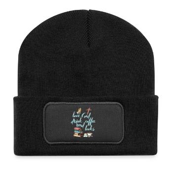 Liebe Gott Trinken Kaffee Lesen Bücher - Recycelte Patch Beanie - Schwarz - Vorne