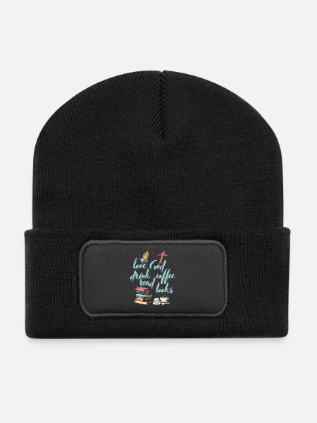 Liebe Gott Trinken Kaffee Lesen Bücher - Recycelte Patch Beanie - Schwarz