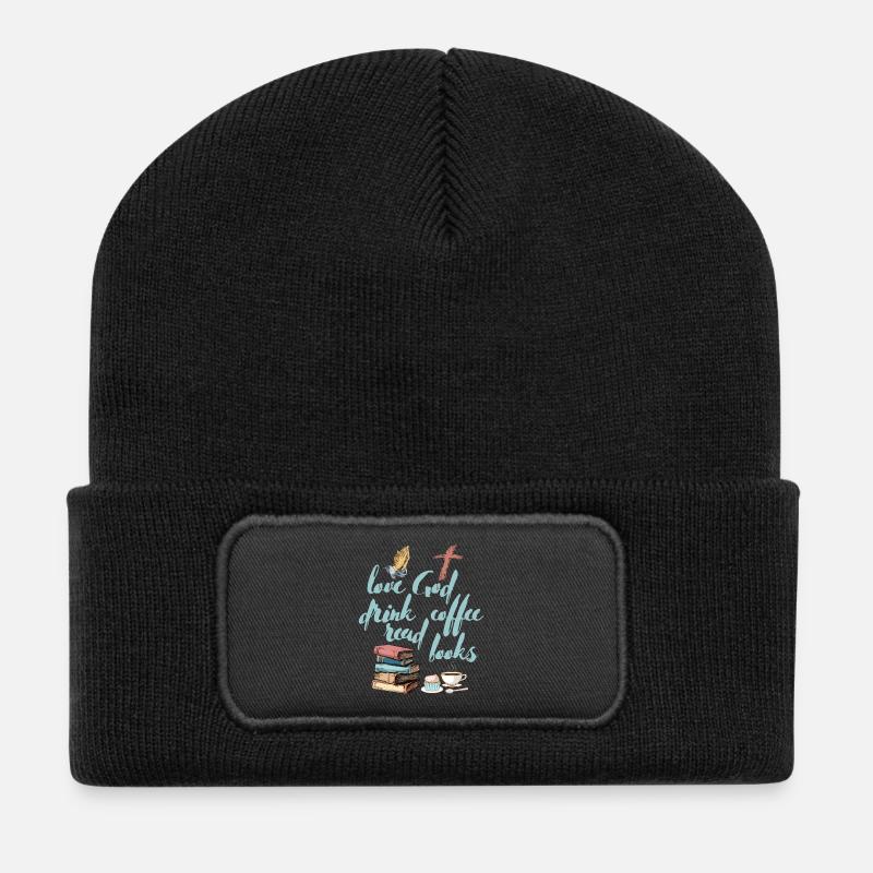 Liebe Gott Trinken Kaffee Lesen Bücher - Recycelte Patch Beanie - Schwarz