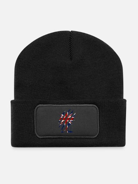 Union Jack Claw Scratch Mark - Recycled Patch Beanie - black