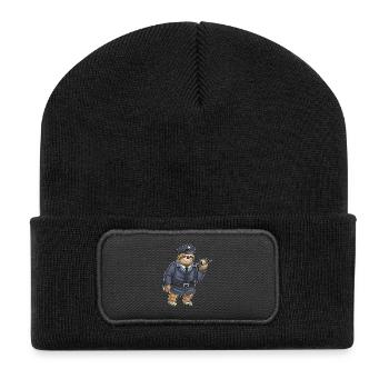 Faultier Polizist Mikrofon Polizei - Recycelte Patch Beanie - Schwarz - Vorne