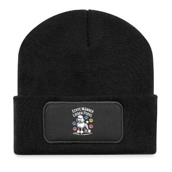 De vrais hommes aiment caniche chien drôle disant - Beanie recyclé à patch - noir - Devant