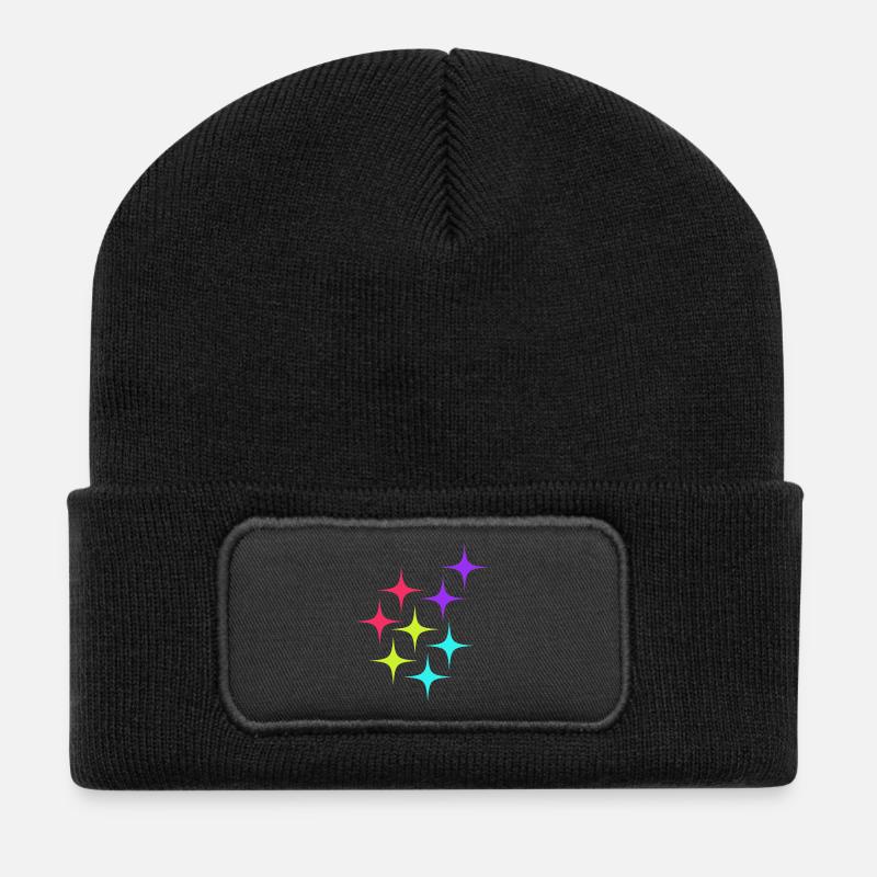 Bunte Sterne sparkle Muster - Recycelte Patch Beanie - Schwarz