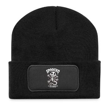 Spooky Skeleton Halloween - Recycelte Patch Beanie - Schwarz - Vorne