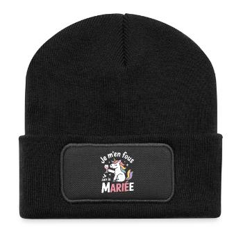 Je m’en fous je suis la mariée – Licorne drôle EVJ - Beanie recyclé à patch - noir - Devant