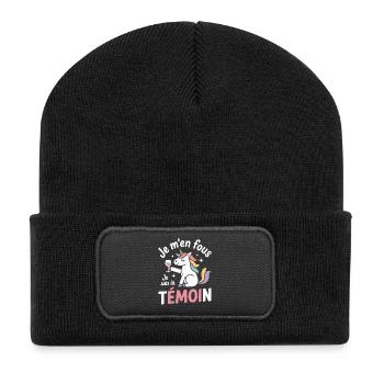Es ist mir egal, ich bin der Zeuge des Einhorn-Junggesellenabschieds-Humors - Recycelte Patch Beanie - Schwarz - Vorne