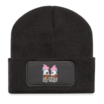 Zwei leckere Eis Bären an der Eisdiele - Recycelte Patch Beanie - Dunkelgrau - Vorne