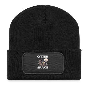 Sea Otter Cartoon Space Pun - Recycled Patch Beanie - black - Front